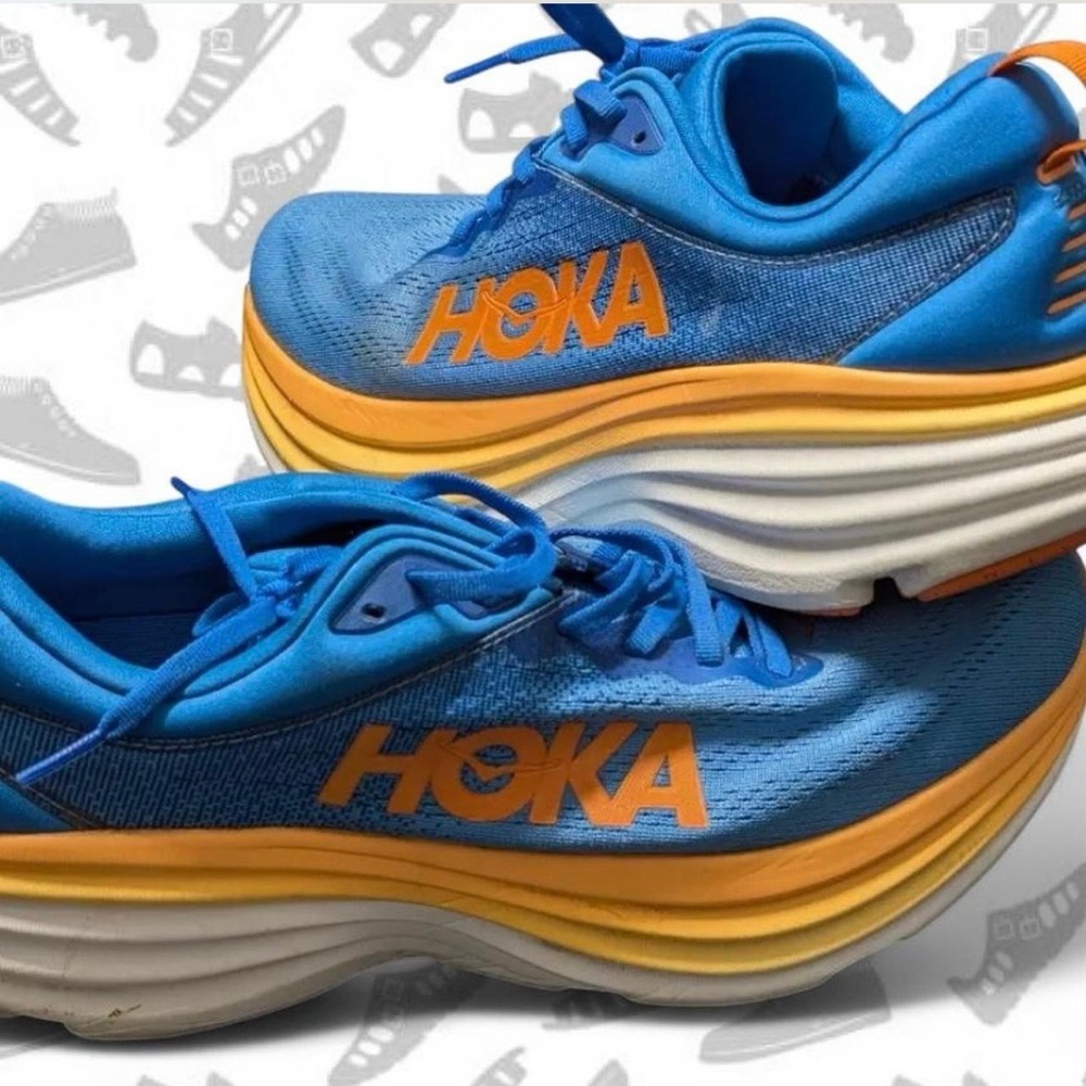 Hoka Blue and Orange Men's Cushioning Running Shoes
